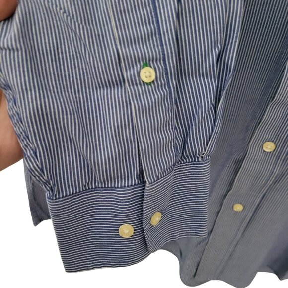 Tommy Hilfiger Blue Striped Button-Up Shirt Mens Size L 16 1/2 (32-33) - Picture 5 of 6